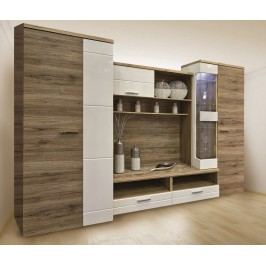 Obývací stěna dub san remo tmavý, bílý lesk KN153