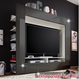 Moderní TV a media stěna v černém a bílém provedení s vysokým leskem TK110