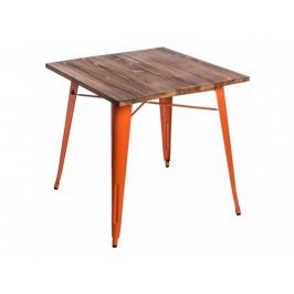 Jídelní stůl Tolix 76x76, oranžová/tmavé dřevo 73017 CULTY